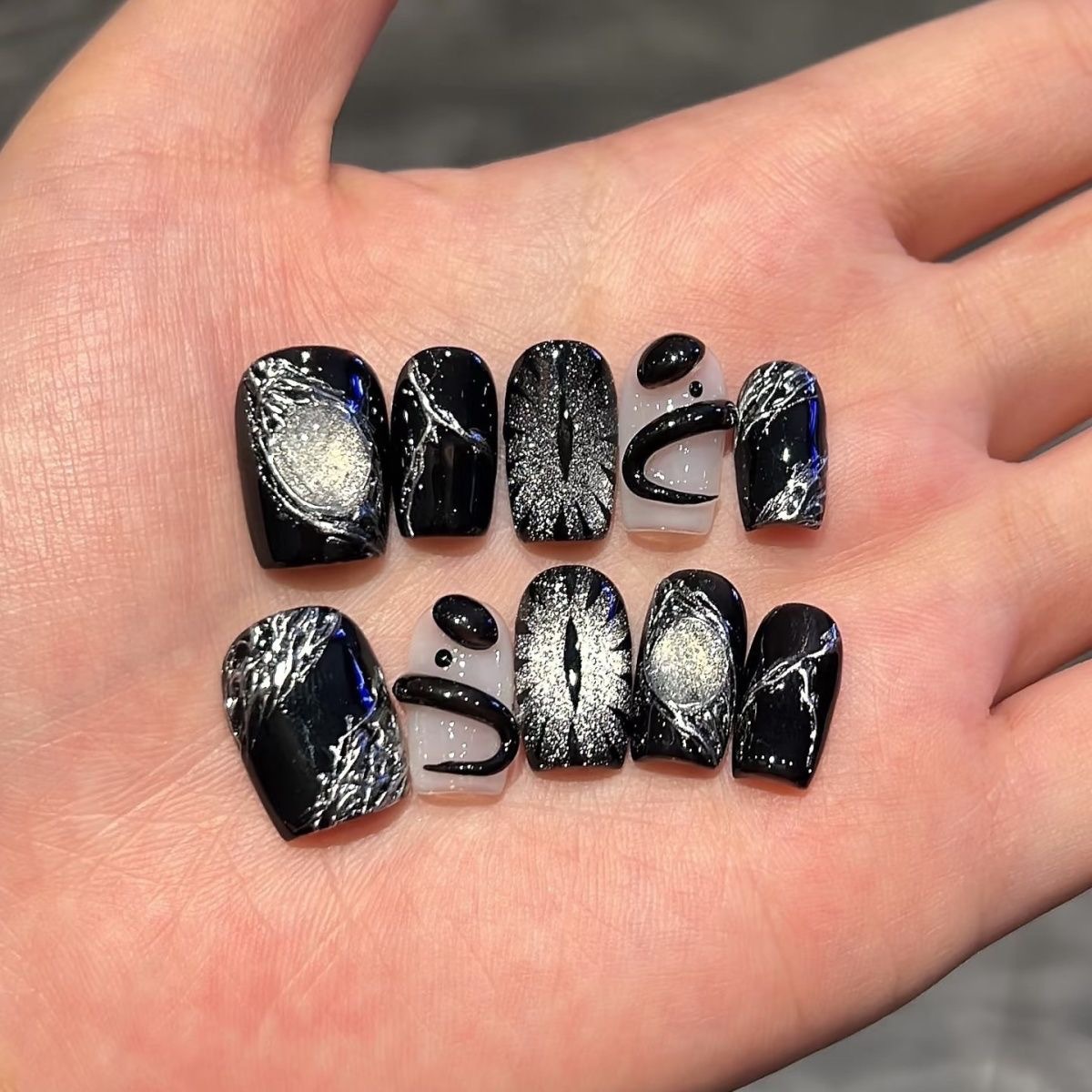 10pcs Black Cute Cat Handmade  - đánh giá và giá Nail Art Glossy