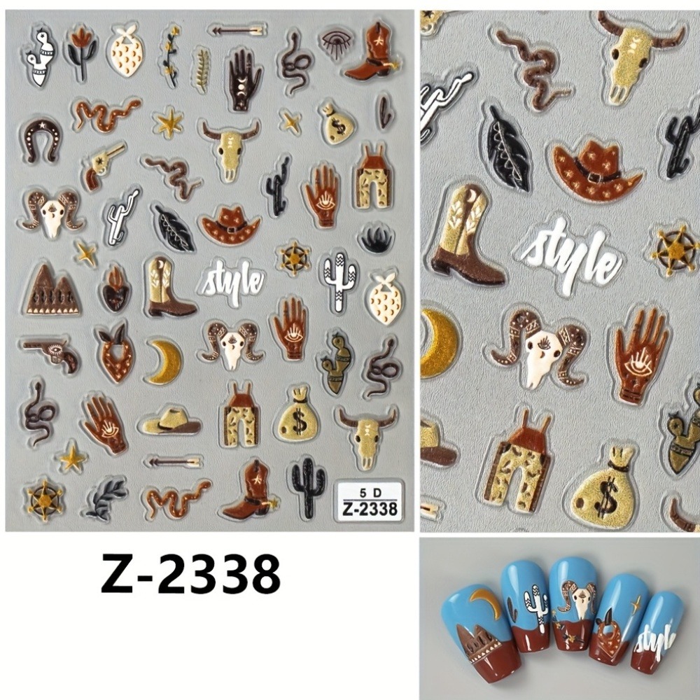 5D 3D Relief Brown Western Cow - đánh giá và giá Nail Art Zelda