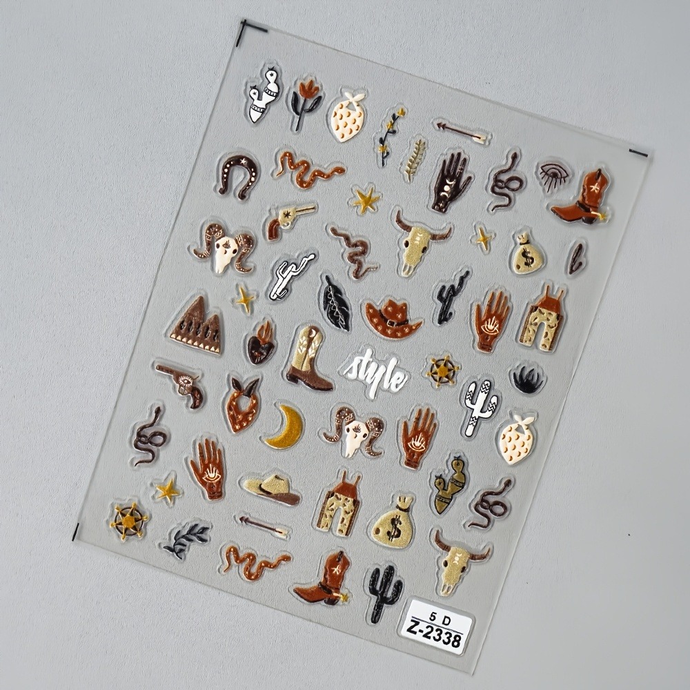 5D 3D Relief Brown Western Cow - đánh giá và giá Nail Art Zelda