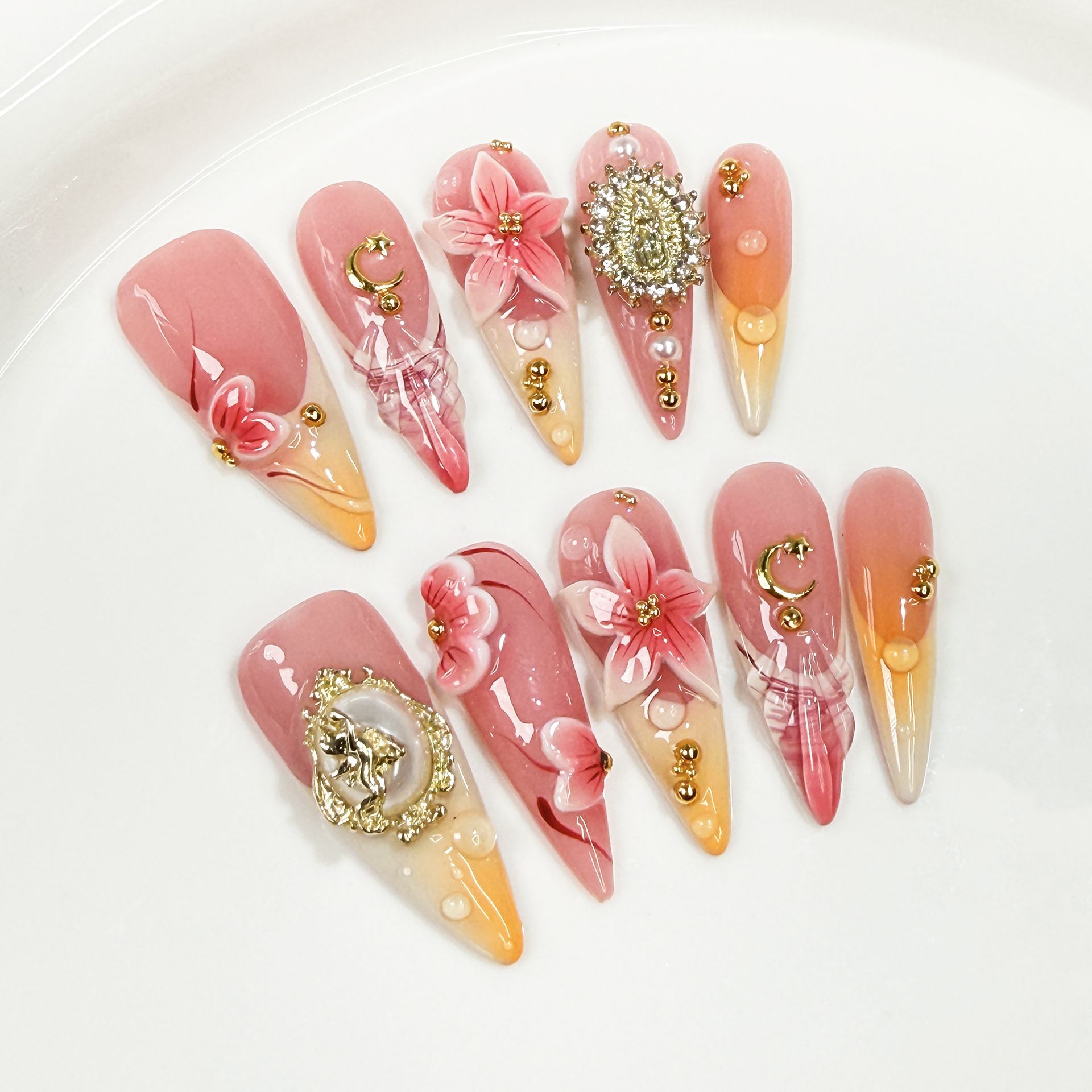 10Pcs Retro Long Stiletto Fake - đánh giá và giá Nail Art Flower