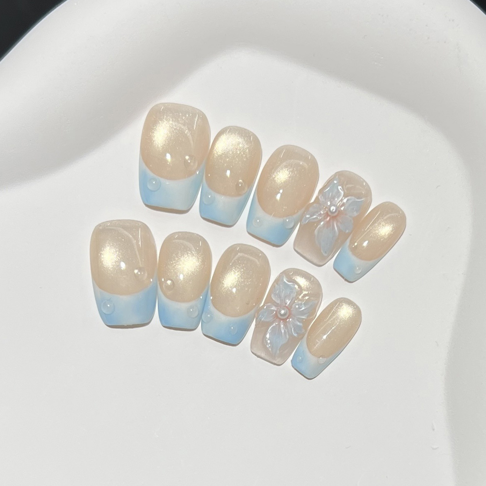 10pcs French Blue Glossy Flora - đánh giá và giá Nail Art Glossy
