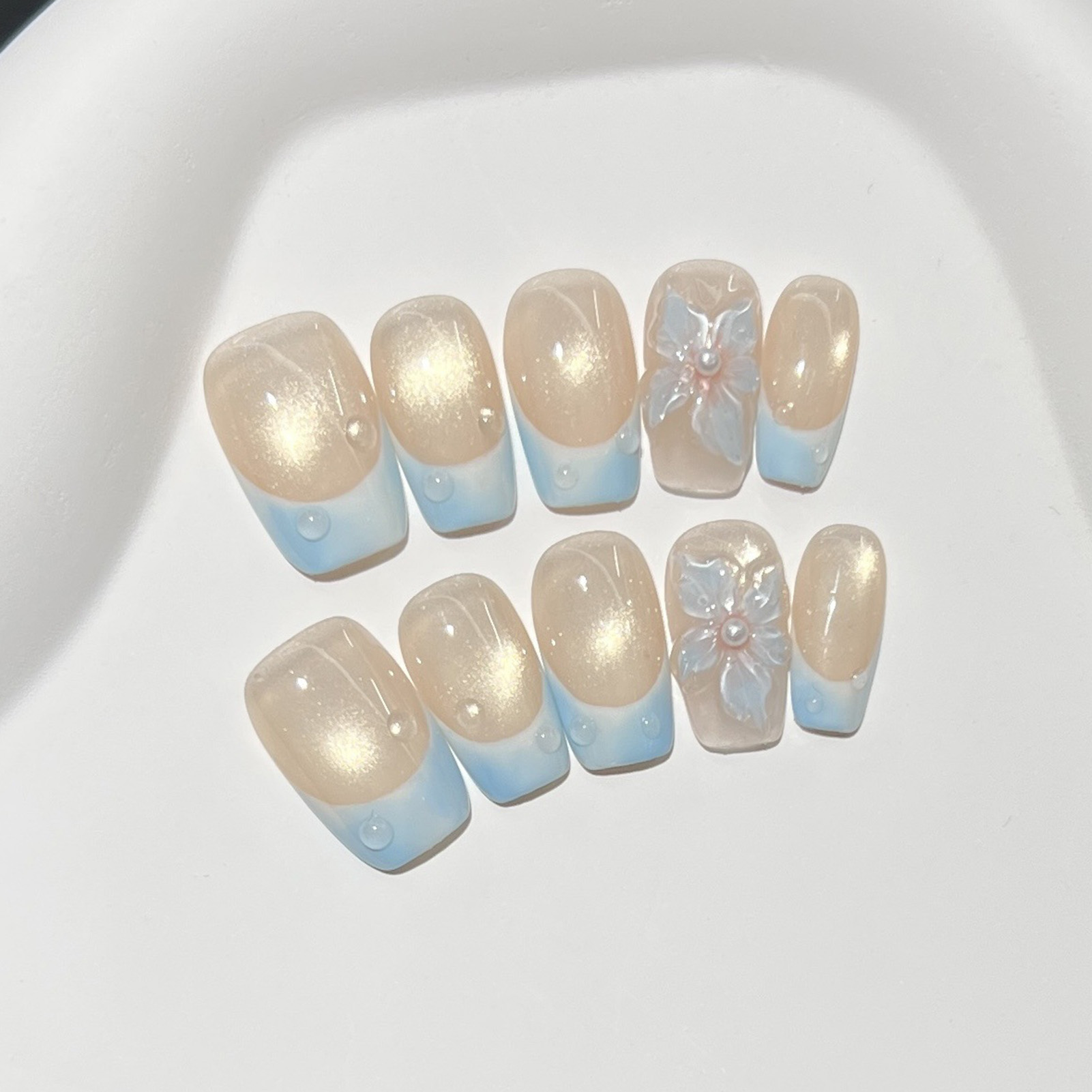 10pcs French Blue Glossy Flora - đánh giá và giá Nail Art Glossy