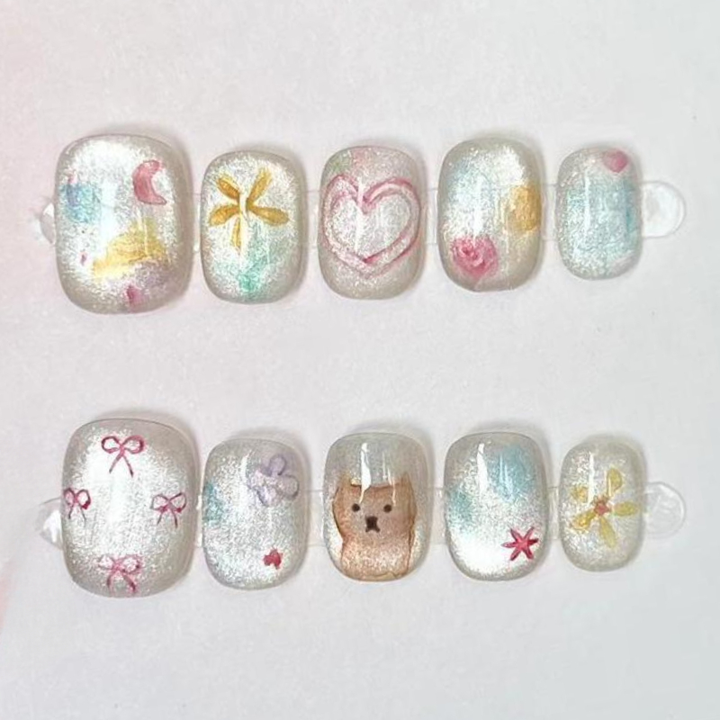 10Pcs Cute Short Round Handmad - đánh giá và giá Nail Art Glossy