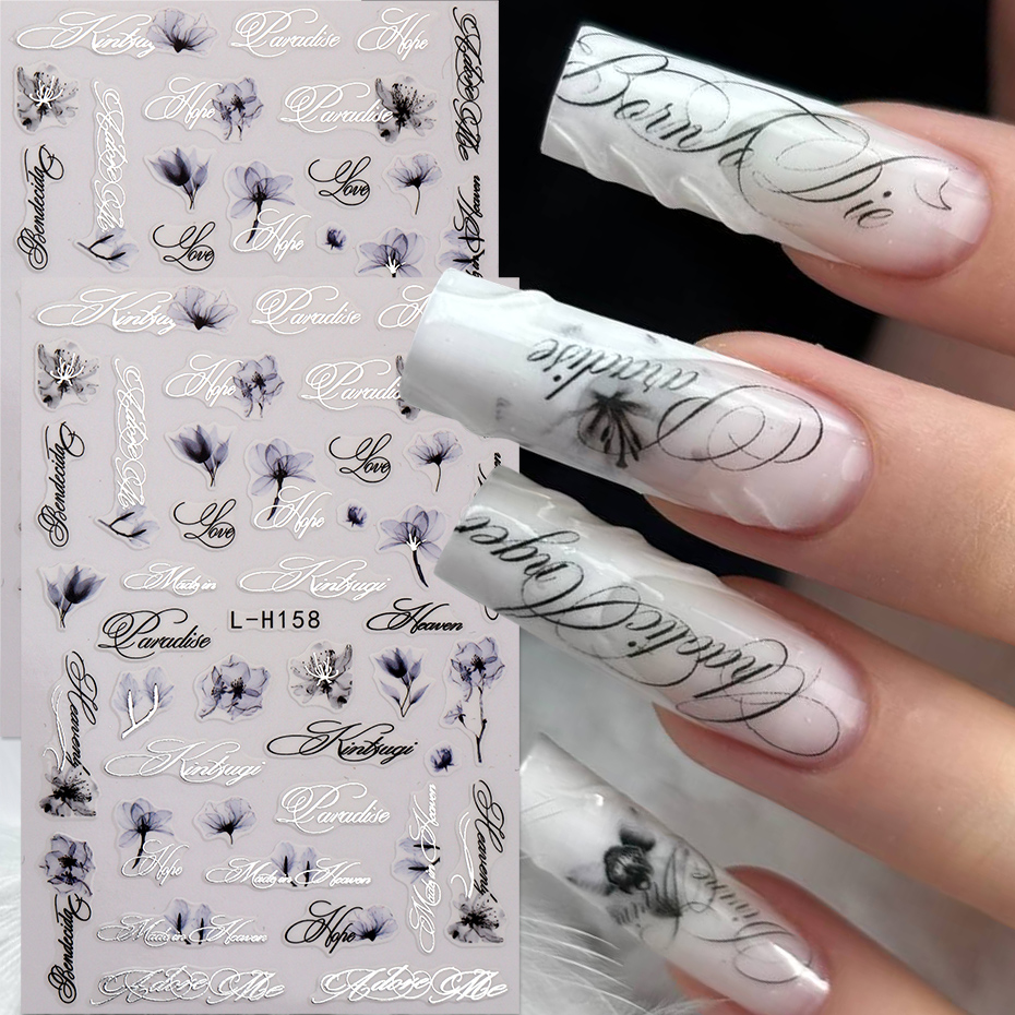 Ink Floral With English Script - đánh giá và giá Nail Art Quotes