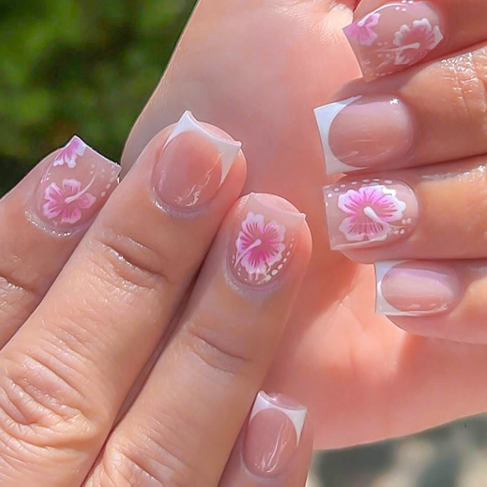 24Pcs French Flower False Nail - đánh giá và giá Nail Art Flower