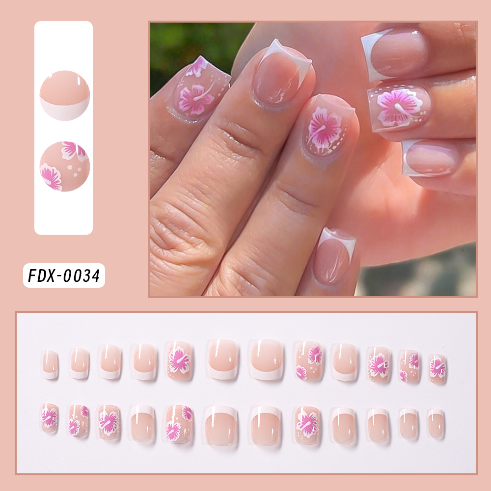 24Pcs French Flower False Nail - đánh giá và giá Nail Art Flower